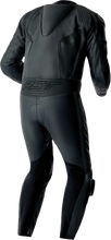 Load image into Gallery viewer, Black RST Brand S1 D3o motorcycle suit with leather panels, featuring armor details and a sleek, form-fitting design.
