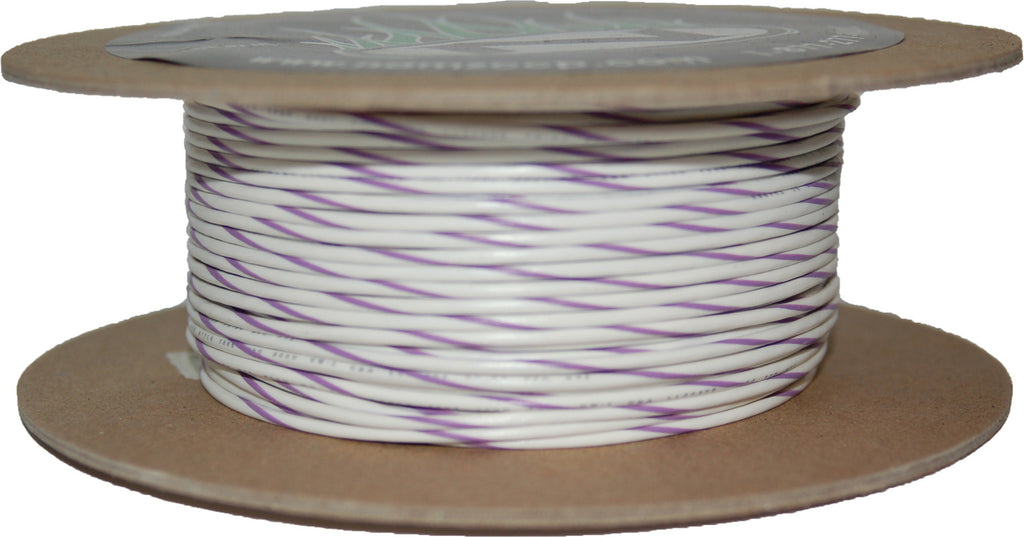 100' Spool 20 Gauge Wire (White/Violet Stripe)