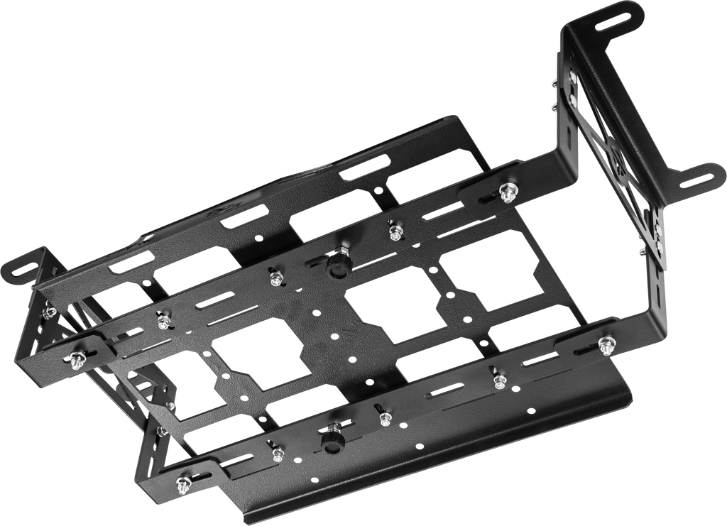 OPEN TRAIL universal sport UTV bedside mount bracket for Packout, durable black metal construction, shown installed on UTV bed side.