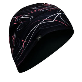 ZAN Sportflex helmet liner or beanie with pinstripe heart design, lightweight headgear for cycling or outdoor activities.