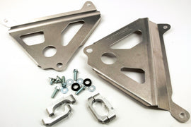 WORKS Radiator Braces for Yamaha YZ250F motorcycle, protective guards with black and silver design for engine cooling system.