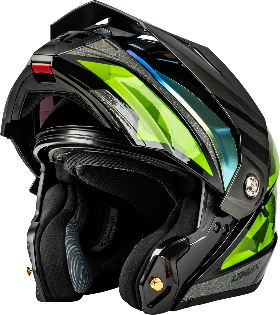 Md 74 Striker Modular Helmet W Gld Shld Blk/Slvr/Grn Mtlc Xl