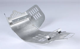 DEVOL skid plate guard for bikes, made of durable material, showing close-up of the protective metal surface and mounting points
