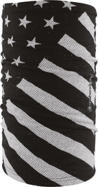 ZAN Motley Tube headgear featuring a black and white flag design, versatile fabric for sports and casual wear.