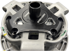 SPEEDWERX billet primary clutch cover for drive system, showcasing a polished metal finish with detailed cutouts and branding.