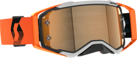 SCOTT Prospect Amp goggles in grey and orange with gold chrome accents, showcasing sleek sporty eyewear design.