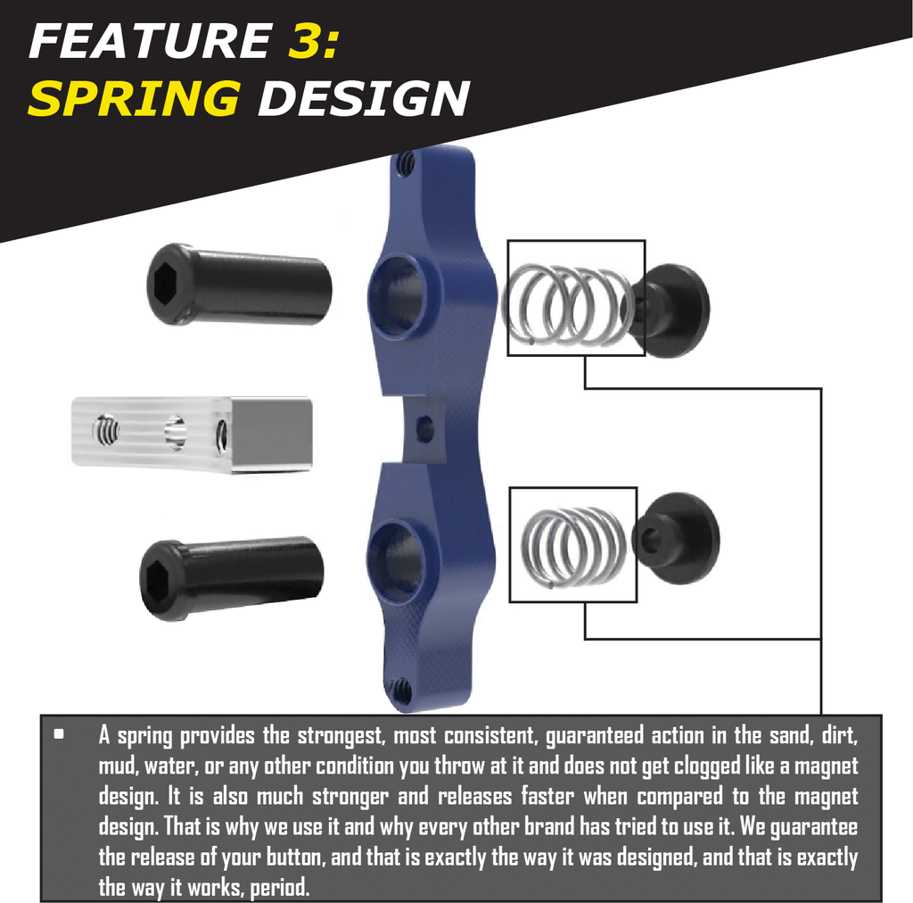 Tamer Double Button X Wing suspension in blue with two buttons, showcasing its detailed design and sturdy construction.