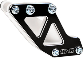 BBR drive chain guide for Honda CRF110 dirt bike, durable black plastic with mounting brackets and roller for chain protection.