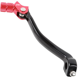Red forged ZETA shift lever for motorcycles, showing the textured lever and mounting hardware on a dark background.