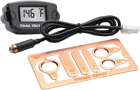Electrical Tto Temperature Meter by TRAIL TECH showing digital display and temperature readings on a compact device.