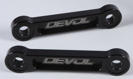 DEVOL suspension lowering link pull rod 1 inch, showcasing a black metal component with adjustment points for vehicle lowering.