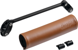 ZETA handlebar bar pad set with brown padding and 220mm brace for motorcycle handlebars, 200mm length, close-up view.