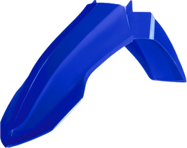 Blue metal front fender for Yamaha motorcycle, POLISPORT body part, with a sleek, durable design suitable for off-road riding.