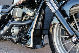 BAGGERNATION Dimple Die Swoop Chin Scoop for 2017-2020 Harley FLH/T motorcycle body modification, shown on the product.
