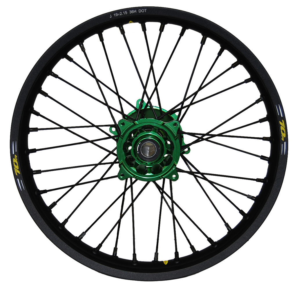 Wheel Rear 2.15x18 Green Hub Blk Rim/Sil Spoke/Sil Nipple