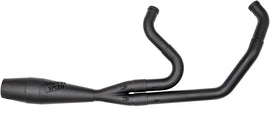 SAWICKI 2in1 M8 Softail Shorty Cannon exhaust in black, showcasing the sleek, compact design for Harley Softail motorcycles.
