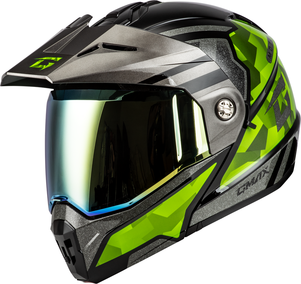 Md 74 Striker Modular Helmet W Gld Shld Blk/Slvr/Grn Mtlc 3x