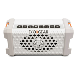 ECOXGEAR Defender Scout waterproof speaker with durable white design, outdoor-ready audio for water adventures and outdoor activities.