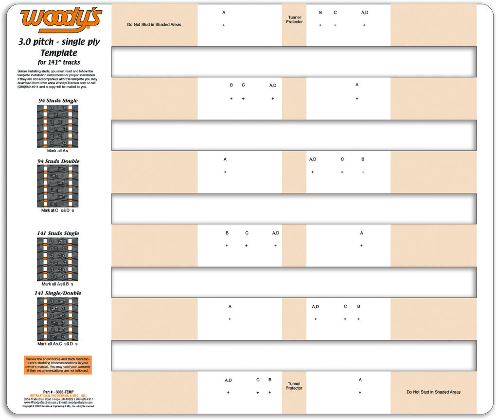 Studding Template 3.0" Pitch Single Ply
