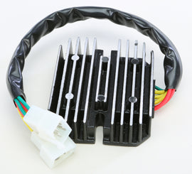 RICKS electrical regulator and rectifier for motorcycle, showcasing metal components and wiring connection points.