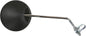 EMGO 10-inch round clamp-on mirror in black, designed for motorcycle or bike handlebars, with adjustable mounting arm and reflective surface.