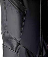 Load image into Gallery viewer, Black leather RST S1 D3o motorcycle suit with protective armor, designed for safety and style, shown in full view.