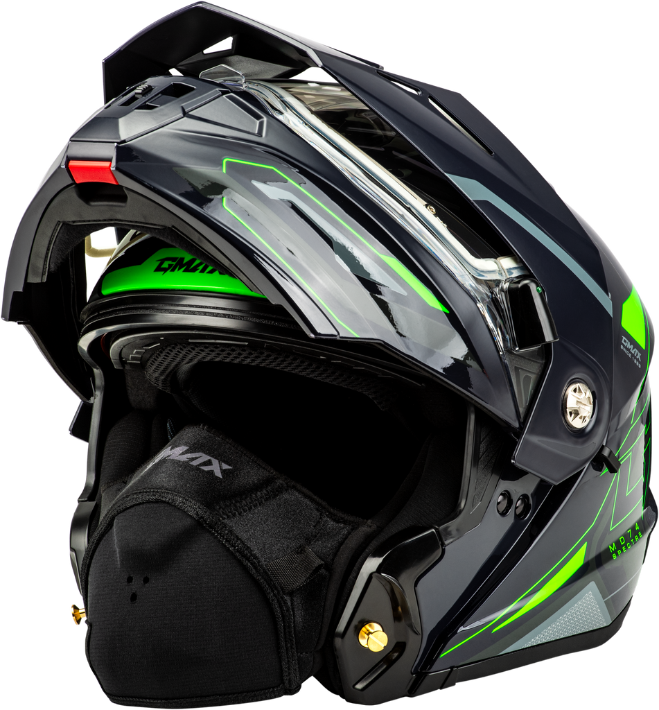 Md 74s Spectre Snow Helmet W/ Elec Shield Grey/Neon Green Xs