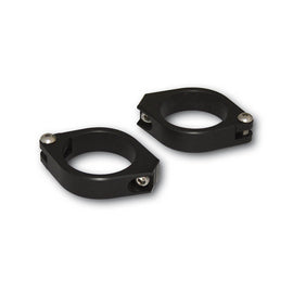 Pair of black CNC fork clamps for 38-41mm forks by HIGHSIDER, mounted on motorcycle front forks.