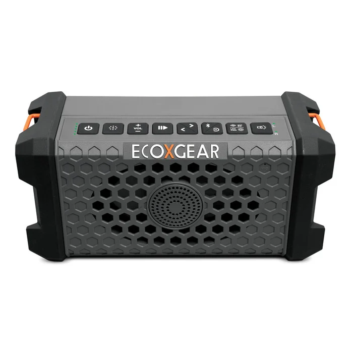 ECOXGEAR Defender Scout Slate Gray portable speaker with rugged design and control buttons, suitable for outdoor use