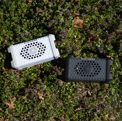 ECOXGEAR Defender Scout slate gray portable speaker with rugged design and control buttons visible on the front.
