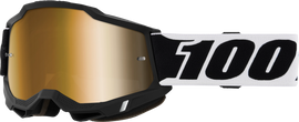 100 Percent Accuri 2 goggles with true gold mirror lens, black frame, high-performance eyewear for cycling or outdoor sports