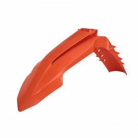 POLISPORT KTM 25 orange front fender body motorcycle part, showing bright orange plastic with mounting points.