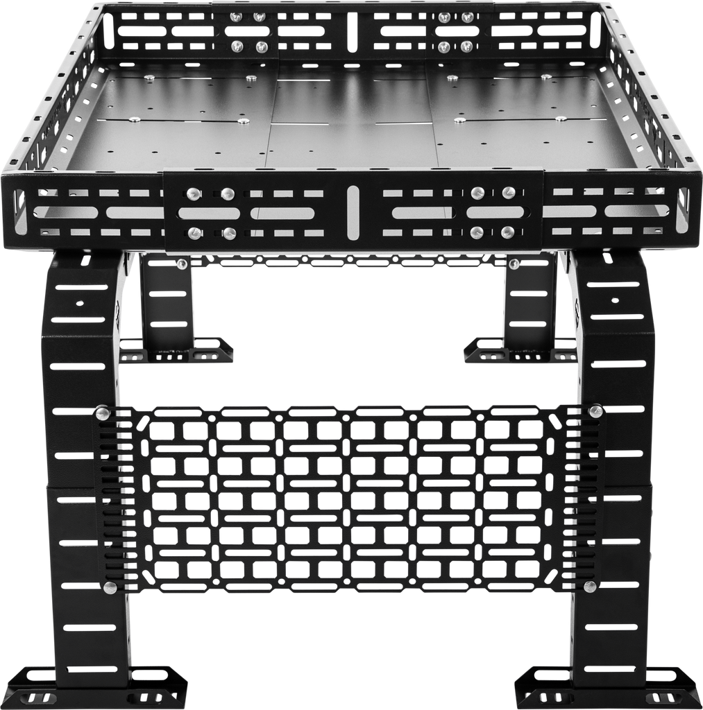 OPEN TRAIL Universal UTV bed rack showing sturdy steel frame and mounting points for secure cargo storage.
