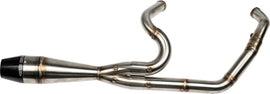 SAWICKI 2in1 Tc Flt Shorty Brushed SS exhaust system in silver with polished finish and compact design for motorcycle performance