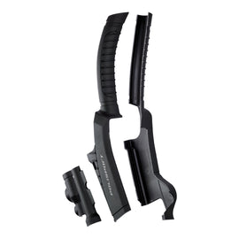 Black POLISPORT frame protector guard for motorcycle, designed to shield the frame with durable, impact-resistant material.