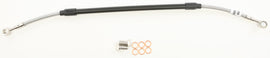 Rear GALFER steel brake line for Yamaha motorcycle, showing a close-up of the durable braided stainless steel brake cable.