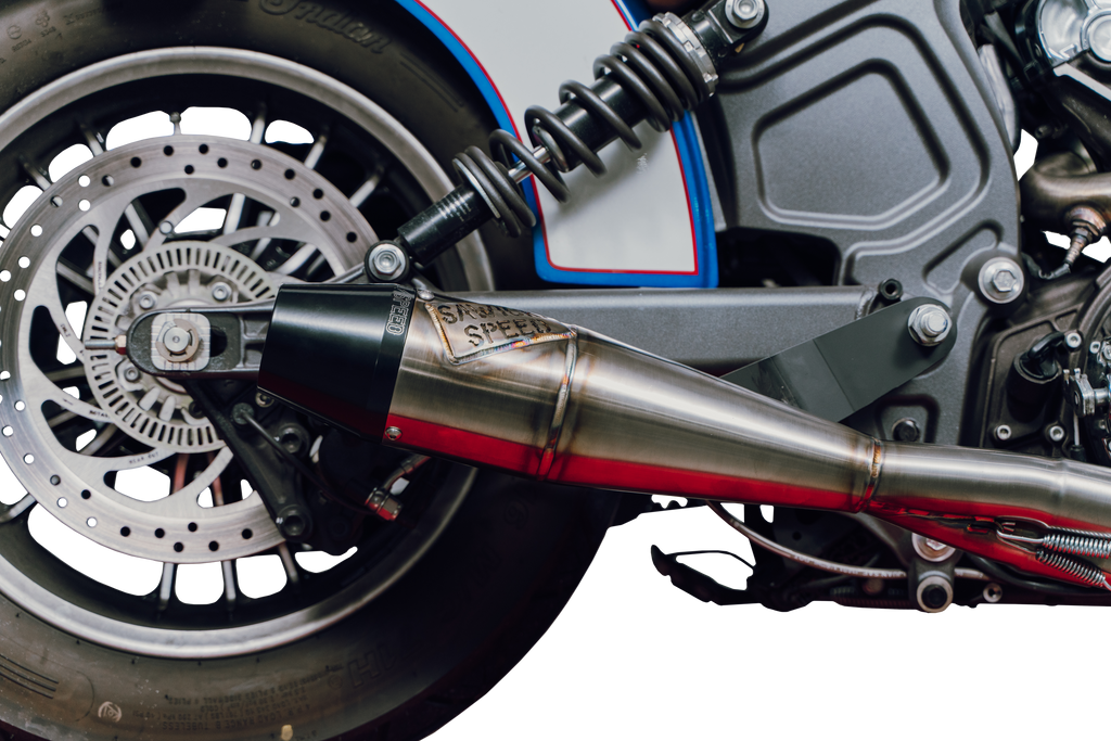 Indian Scout Mid Length Brushed Ss W/ Blk End Cap
