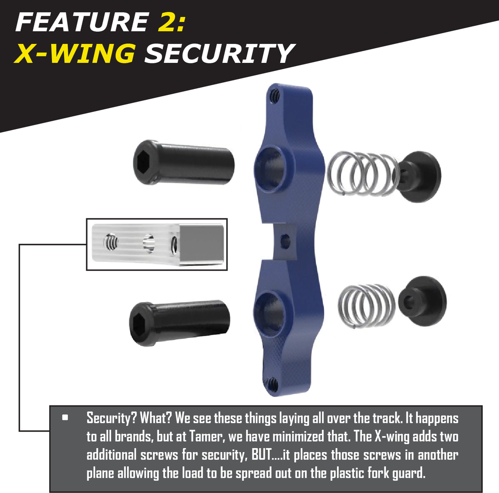 Tamer Double Button X Wing Blue suspension component with dual buttons and blue finish, designed for vehicle suspension systems.
