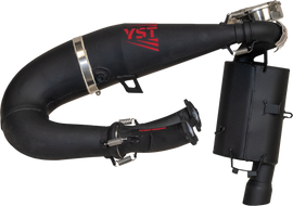 SLP Single Pipe Pol 9r exhaust with Trail Chef mount for off-road vehicles, showing the polished metal pipe and mounting bracket.
