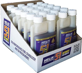 HELIX 5-in-1 fuel additive in 12 bottles of 8 oz. for improving engine performance and fuel efficiency.