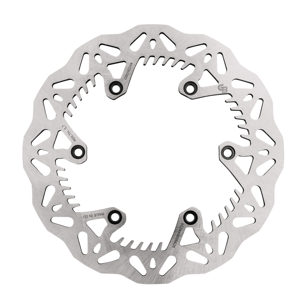 Rear GBRAKES Wave Rotor brake disc with ventilated design and branded finish, shown in close-up detail.