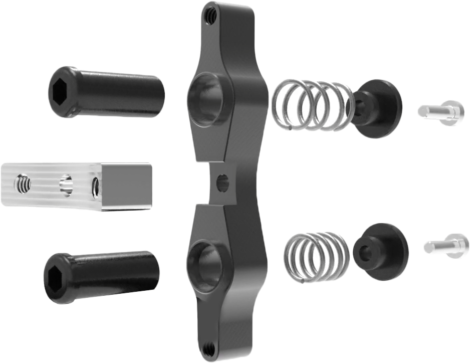Tamer Double Button X Wing black suspension component with dual buttons, designed for secure vehicle mounting and stability.