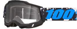 100 Percent Accuri 2 cycling goggles with clear lens and black frame, designed for eye protection during rides