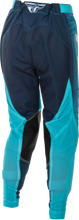 Load image into Gallery viewer, Fly Racing women's Lite Pants in aqua, navy, and white, size 0/02, featuring lightweight, breathable motocross-style riding pants.