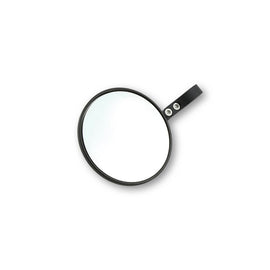 Black Ponza Bar End Mirror by SHIN YO, showing a sleek, round mirror attached to a motorcycle handlebar end.