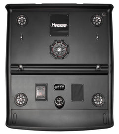 HOPPE stereo top 4 speakers with subwoofer and ranger crew, showcasing sleek audio-visual communication equipment.