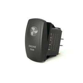 FLIP Pro Series backlit engine fan accessory switch for electrical systems, with illuminated button and durable black casing.