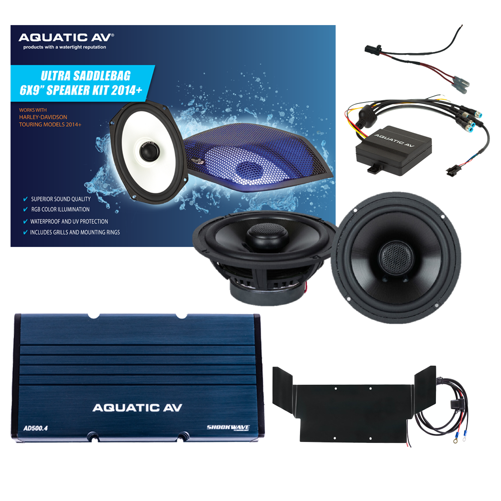 AQUATIC AV 600 WATT AMP SPEAKER KITS HARLEY DAVIDSON BAGGERS - The Speed Shop Canada