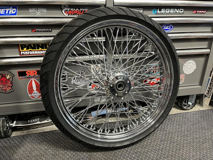 21X3.5" FRONT CHROME 60 SPOKE WHEEL PACKAGE HARLEY DAVIDSON BAGGERS - The Speed Shop Canada