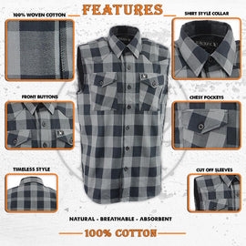 MILWAUKEE LEATHER SLEEVELESS BLK/GRY FLANNEL SHIRT - The Speed Shop Canada
